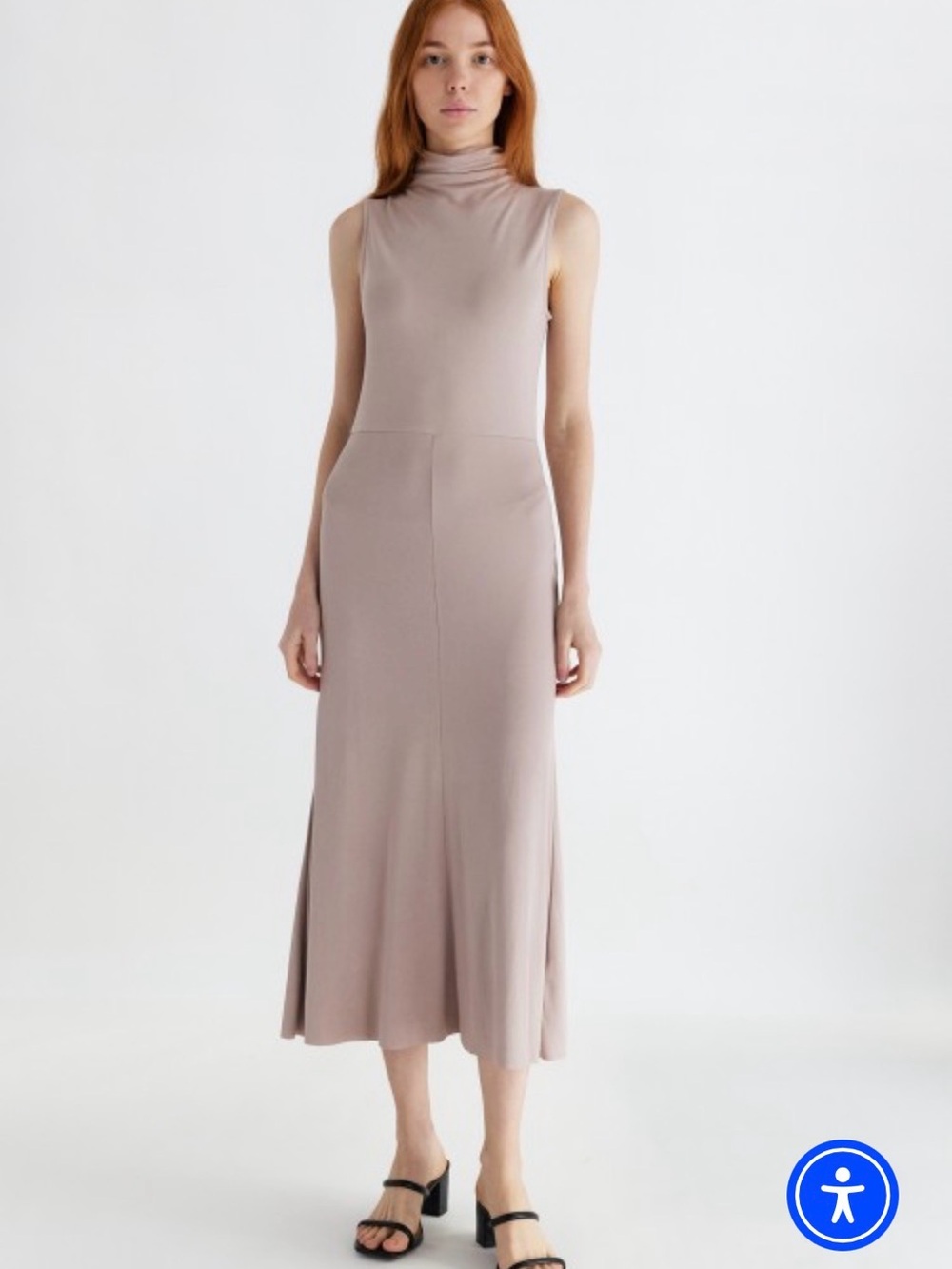all:row The Josey Dress Sleeveless Midi Dress in Warm Tan